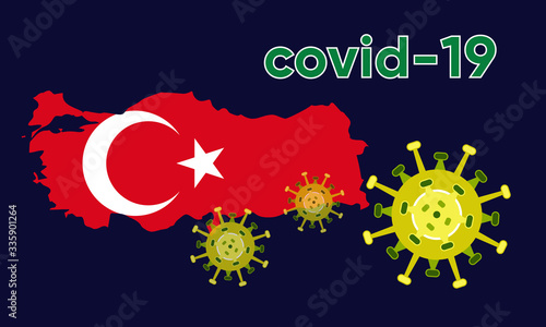 Illustration vector graphic of Alert corona virus outbreak with Turkey map in the background. Map of Turkey with deadly corona virus. Dangerous chinese ncov corona virus. Vector EPS10.