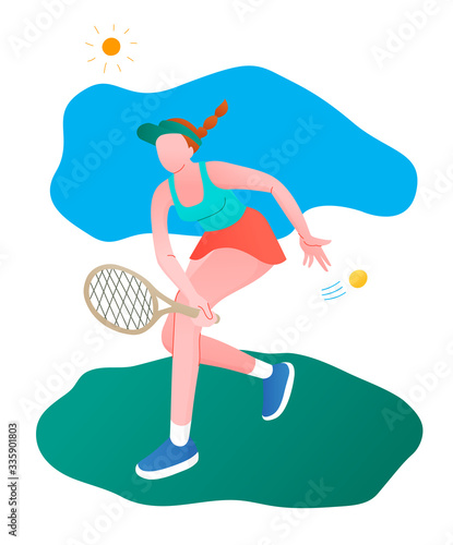 Girl playing tennis. Vector illustration in a flat style. Isolated on a white background. Sports concept.