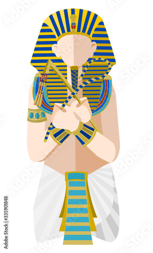 Flat vector illustration of young pharaoh Tutankhamen isolated on a white background 