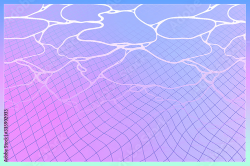 Aesthetic swimming pool and reflect ripple on water surface, pastel rainbow pink and violet manga / anime art style, japanese citypop nostalgic feeling