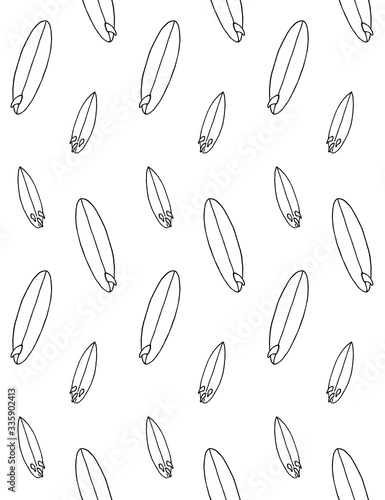 Vector seamless pattern of hand drawn doodle sketch surf board isolated on white background