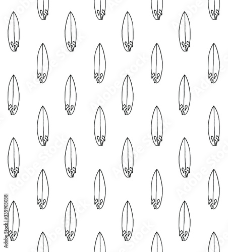 Vector seamless pattern of hand drawn doodle sketch surf board isolated on white background