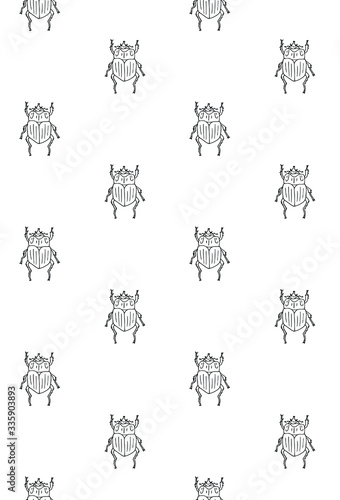 Vector seamless pattern of hand drawn doodle sketch bug beetle isolated on white background