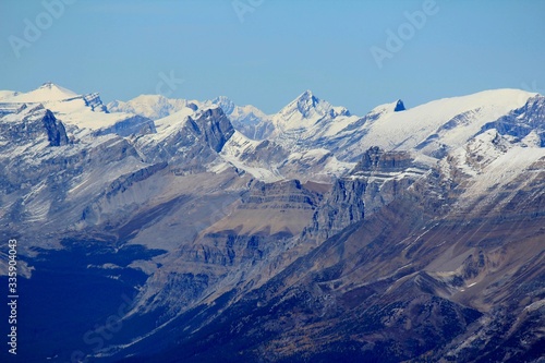 Zoom in photo at the summit of Mount Temple, view towards Mosquito Creek, Banff National Park, Canadian Rockies © James