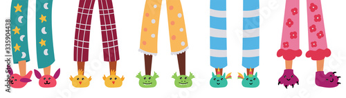 Set of children pajama slippers. Pajama party. Vector editable illustration