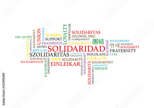 The word solidarity in various languages and colors