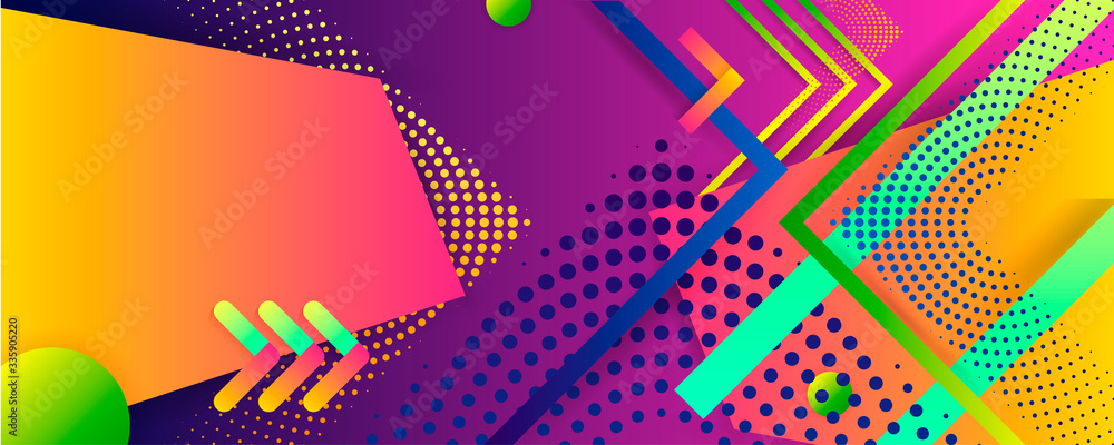 Orange blue greene colors bright juicy vector background with geometric elements. Lines and dots for text, universal design