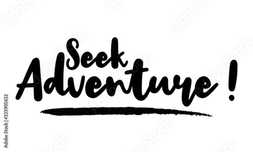 Seek Adventure - inspirational quote, typography art with brush texture. Black vector phase isolated on white 
background. Lettering for posters, cards design, T-Shirts.