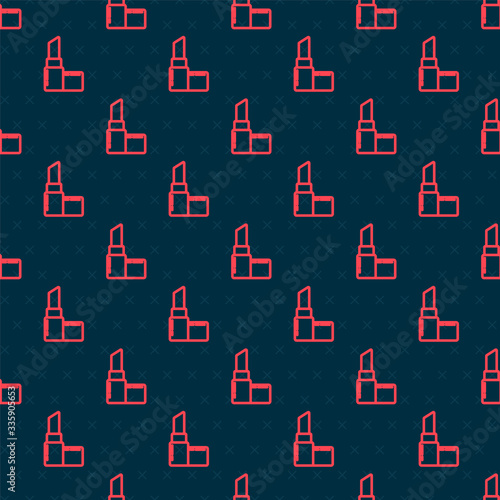 Red line Lipstick icon isolated seamless pattern on black background. 8 March. International Happy Women Day. Vector Illustration