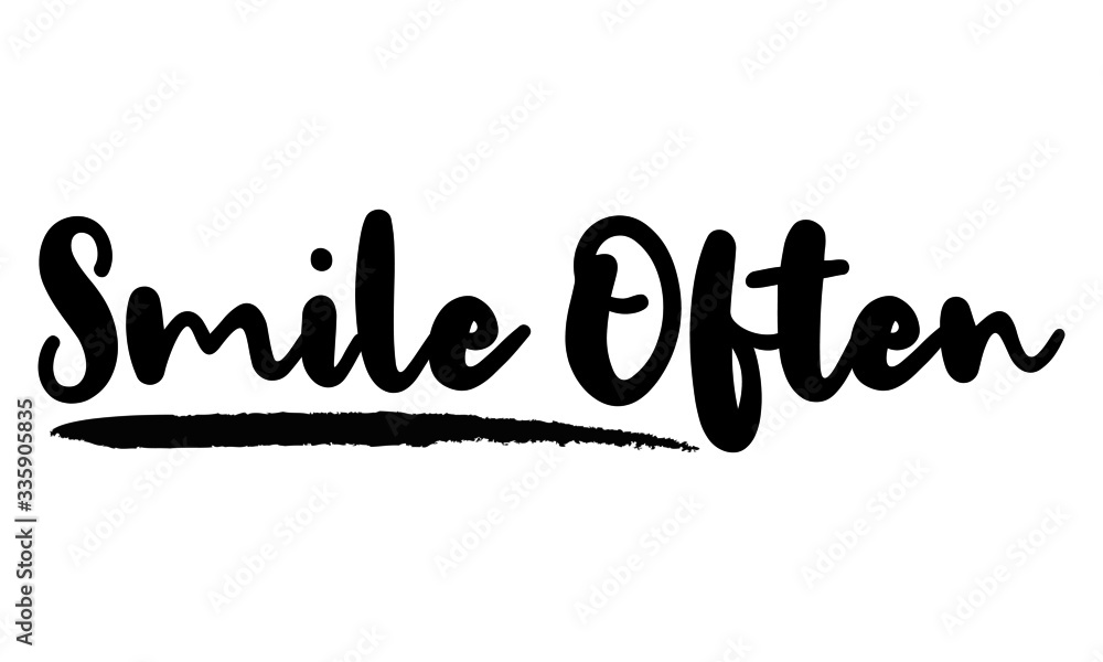 Smile Often - inspirational quote, typography art with brush texture. Black vector phase isolated on white 
background. Lettering for posters, cards design, T-Shirts.