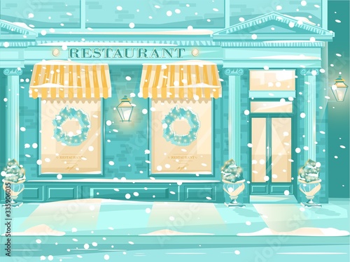 Restaurant Building Exterior on Street in Winter