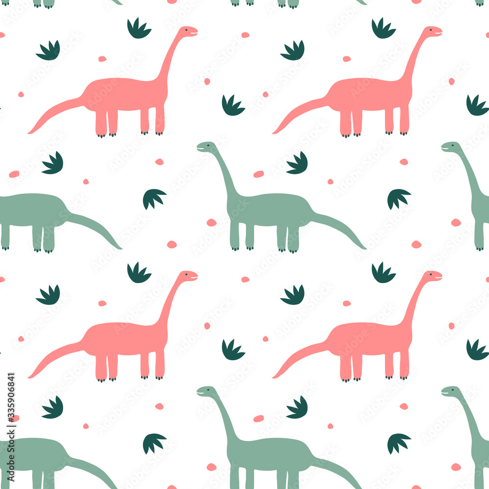 Seamless pattern with dinosaurs. Cartoon characters. Print for children books.