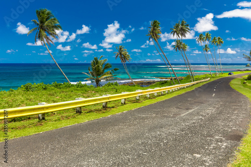 Tableau sur toile Tropical beach on south side of Samoa Island with coconut palm trees