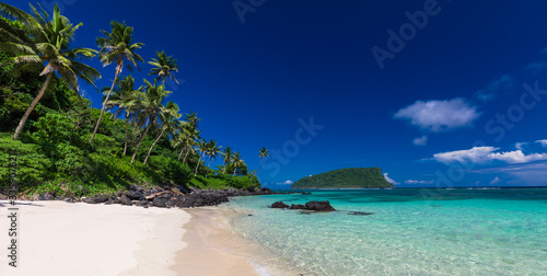 Tropical beach on south side of Samoa Island with coconut palm trees © Martin Valigursky
