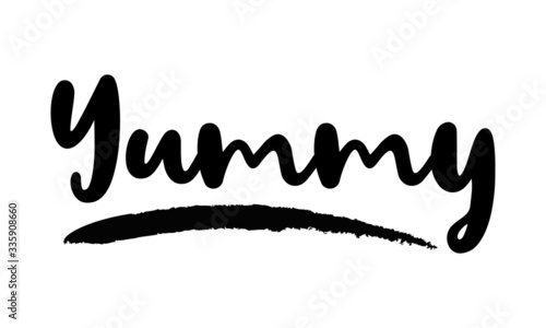 Yummy - inspirational quote, typography art with brush texture. Black vector phase isolated on white background. Lettering for posters, cards design, T-Shirts.