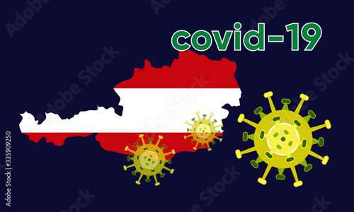 Illustration vector graphic of Alert corona virus outbreak with Austria map in the background. Map of Austria with deadly corona virus. Dangerous chinese ncov corona virus. Vector EPS10.