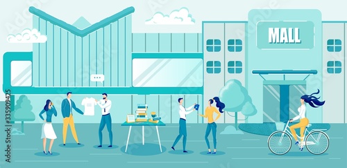 Promotional Campaign on Street near Shop Cartoon