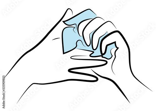 Rub your hands with a clean towel. Hygienic procedure. Disease prevention, good for health. Vector illustration.