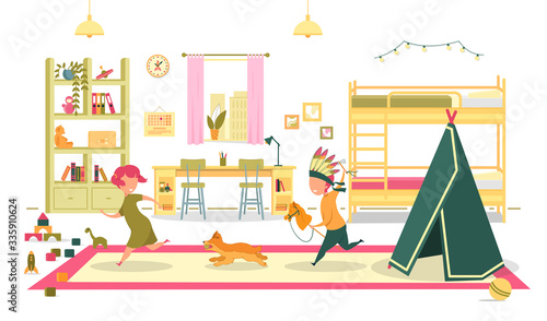 Children Dressed as Indian Running around Room.