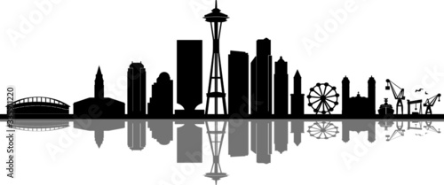 SEATTLE City Skyline Silhouette Cityscape Vector