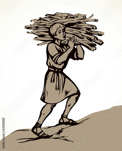Man carries firewood. Vector drawing