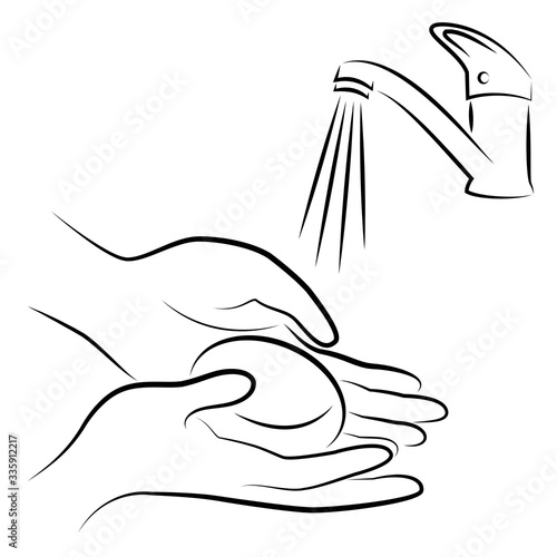 Wash hands with soap. Hygienic procedure. Disease prevention, good for health. Vector illustration.