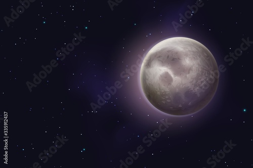 Moon background. Realistic night starry sky with waxing moon, new phases lunar cycle astrology. Cosmic galaxy astronomy vector illustration