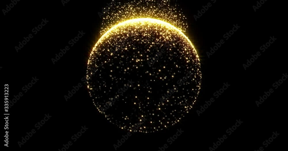 Gold glitter circle with glittering light shine sparkles frame on black ...