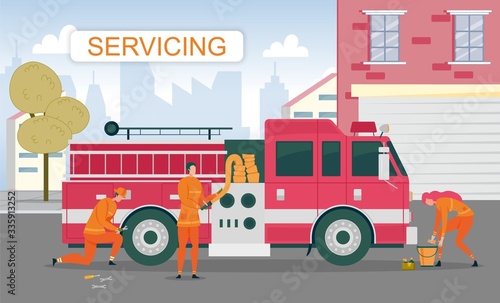 Maintenance Servicing Fire Truck Between Call. © Oleksandr