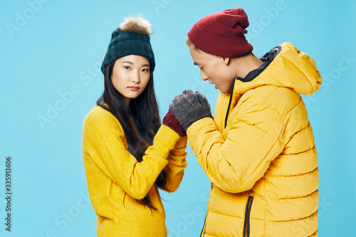 happy couple in winter