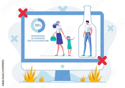 Alcoholism Ruining Families Flat Illustration