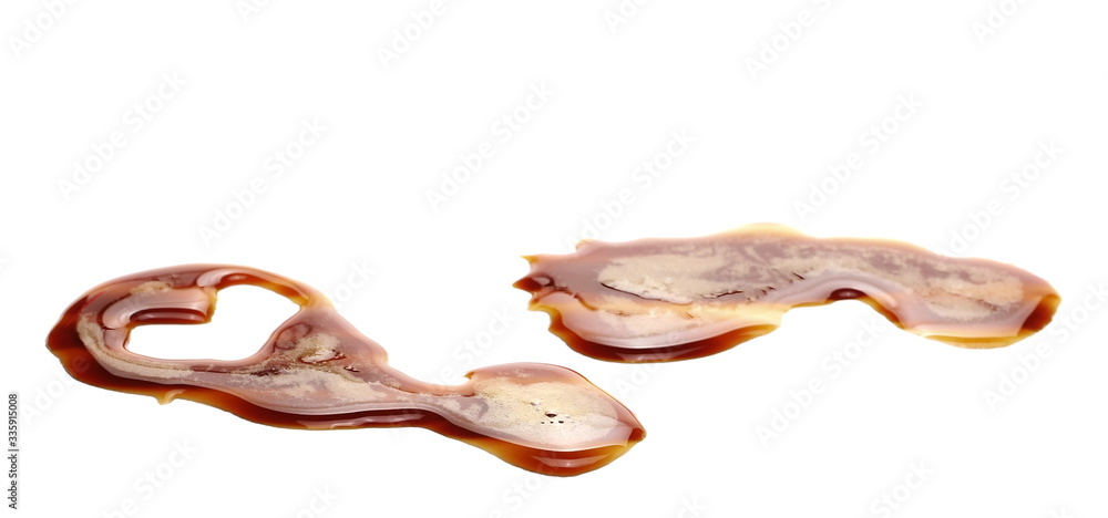 Spilled espresso coffee with foam, stains isolated on white background and texture Spilled espresso coffee with foam, stains isolated on white background and texture