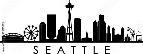 SEATTLE City Skyline Silhouette Cityscape Vector