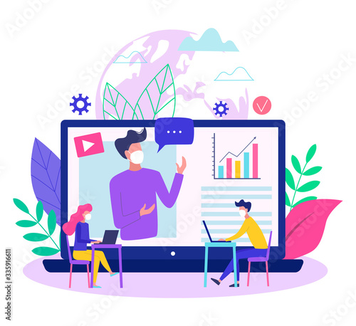 Concept of online education or work from home during covid - 19 outbreak modern vector illustration.