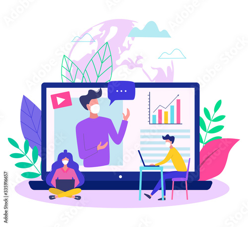 Concept of online education or work from home during covid - 19 outbreak modern vector illustration.