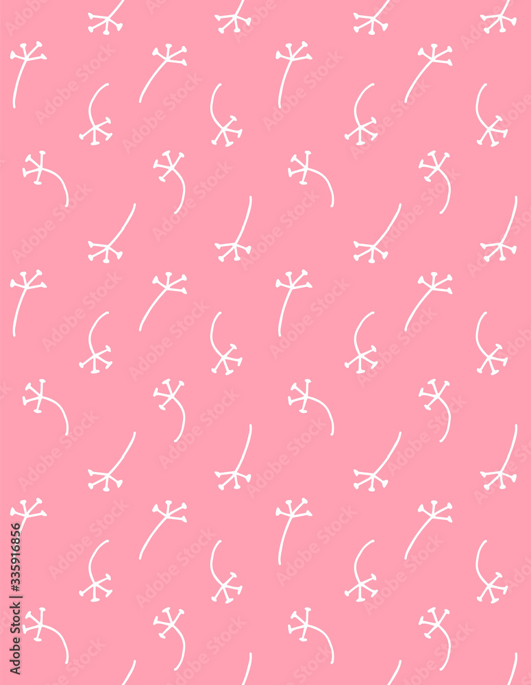 Vector seamless pattern of white hand drawn doodle sketch dandelion branch isolated on pink background Vector seamless pattern of white hand drawn doodle sketch dandelion branch isolated on pink background