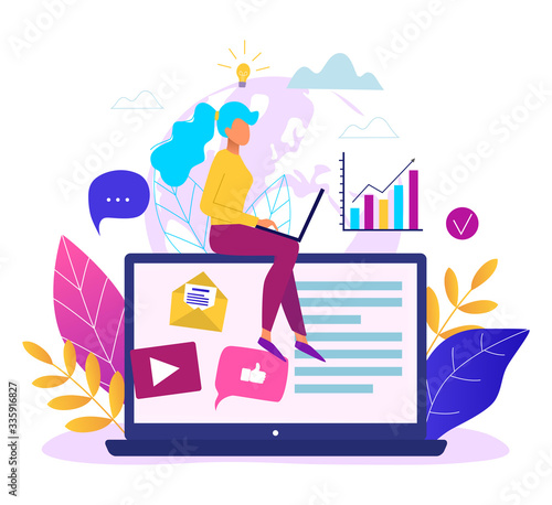 Concept of working from home   during covid - 19 outbreak modern vector illustration.