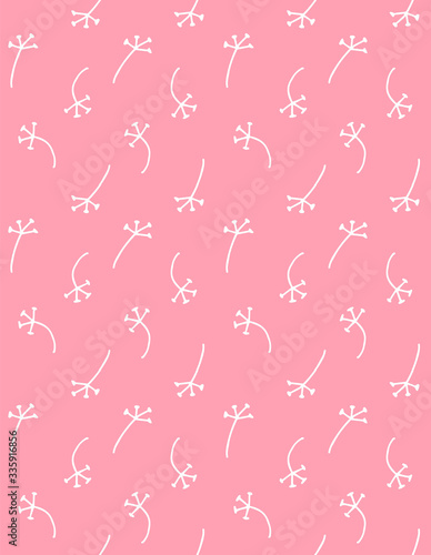 Vector seamless pattern of white hand drawn doodle sketch dandelion branch isolated on pink background