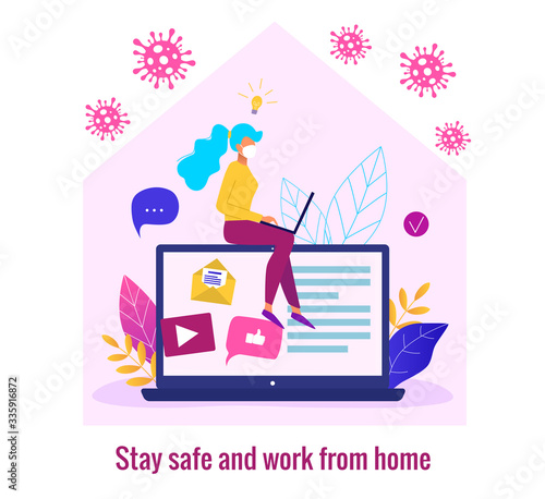Concept of working from home   during covid - 19 outbreak modern vector illustration.