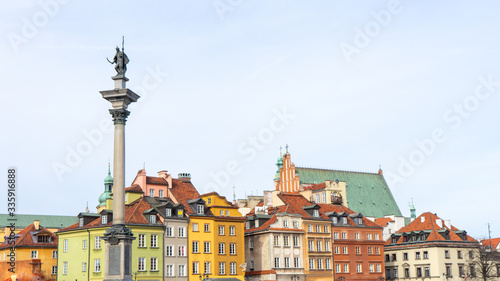 Warsaw, Poland - 21/ 02/ 2020:. Beautiful multi-colored houses in the old town in Warsaw. The central streets of the historic center of Warsaw. The main tourist attraction of Warsaw. 