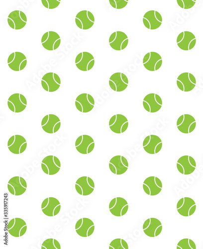 Vector seamless pattern of flat cartoon green tennis ball isolated on white background