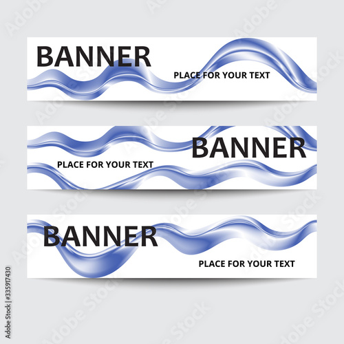 Vector set of horizontal banners. Blue waves on a white background.
