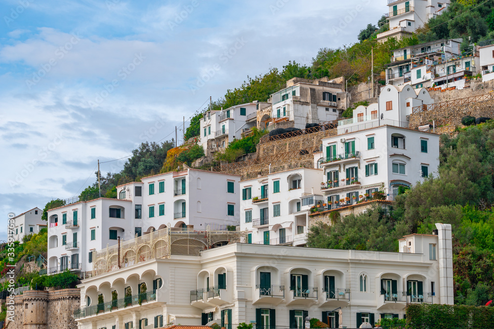 colorful houses on the slopes of the Amalfi coast, Italy