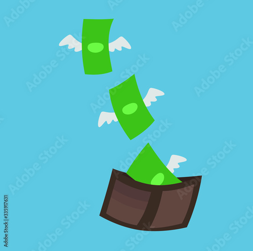 Open wallet with flying money