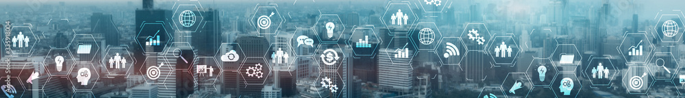 Fototapeta premium Website banner city skyline business finance technology concept.