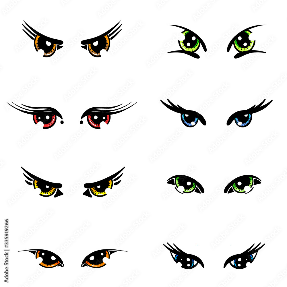 A Collection of Cartoon Style Eyes of Women Abstract In Color Illustration Vector