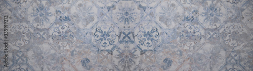 Canvas Print Old gray blue vintage shabby patchwork motif tiles stone concrete cement wall te