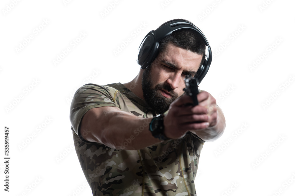 Warrior With Gun on a White Background