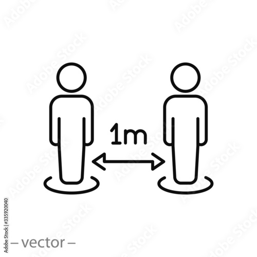 social distance icon,measure protection from spread virus, prevention safety, people isolation from coronavirus, thin line web symbol on white background - editable stroke vector illustration eps10