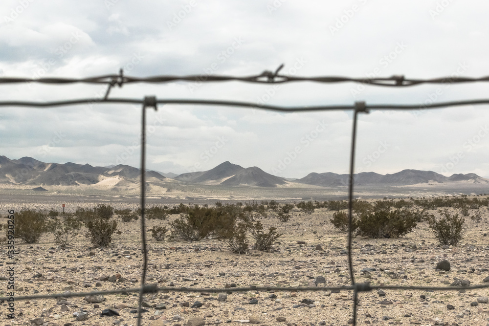 Nevada Desert Mountains Through Fence